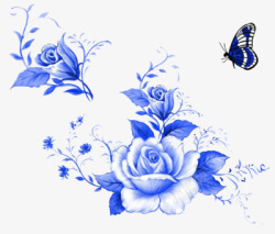 青色光效蝴蝶蓝色牡丹高清图片