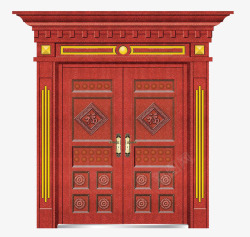 中国传统木质雕刻镶金大红门素材