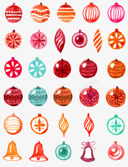 圣诞节水彩彩球装饰矢量图素材