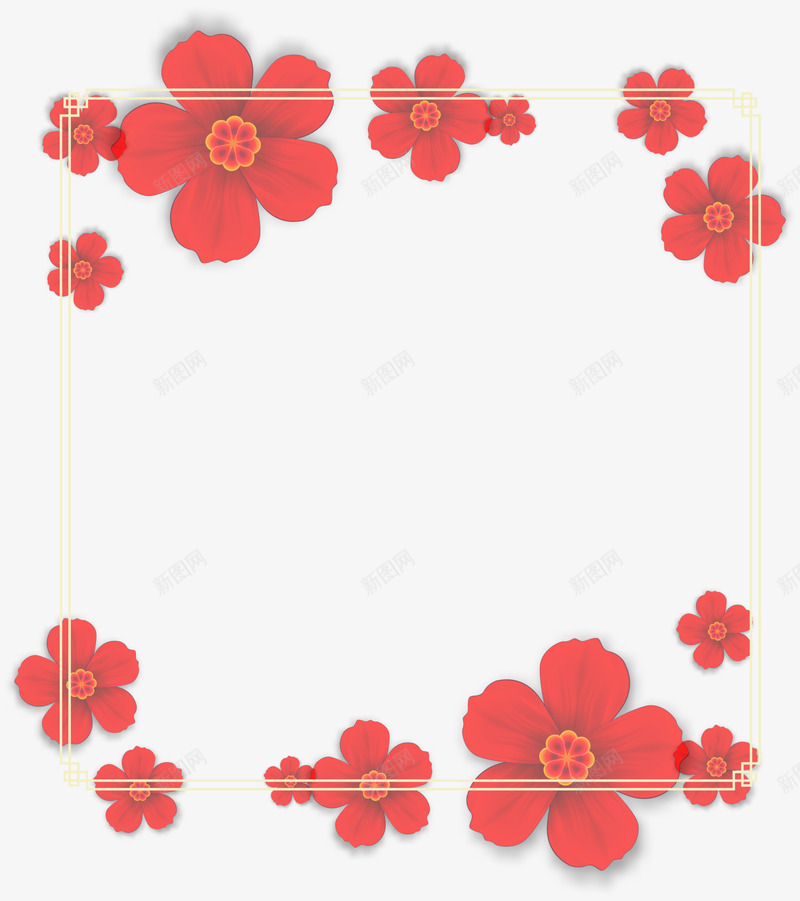 红色美丽花朵框架png免抠素材_88icon https://88icon.com 红色花朵 美丽花朵 美丽鲜花 花朵边框 边框纹理 鲜花框架