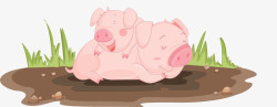 卡通两只小猪躺在污泥中素材