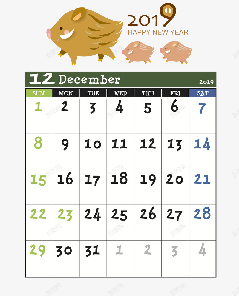 猪年日历12月专用psd免抠素材_88icon https://88icon.com 12月专用 卡通 手绘 日系 春节装饰 猪年日历