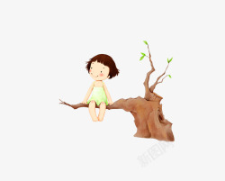 坐在树上的女孩树大树树干素材