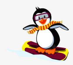 卡通企鹅滑雪素材