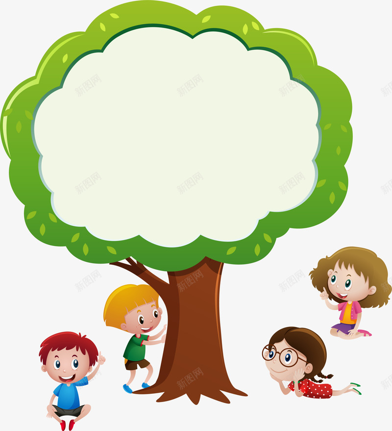 儿童节一起玩耍的小朋友png免抠素材_88icon https://88icon.com 一起玩耍 儿童节 各自玩耍 招手 玩耍的小朋友 绿色大树