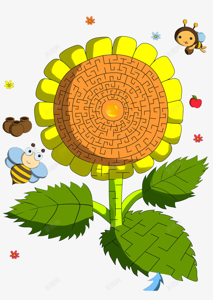 向日葵插画png免抠素材_88icon https://88icon.com 卡通向日葵 可爱迷宫 向日癸 小蜜蜂植物 设计自然景观 迷宫插画 迷宫线路 金色奇趣迷宫插画 黄色