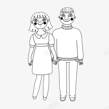 卡通情侣元素简笔画幸福手绘情侣图标图标