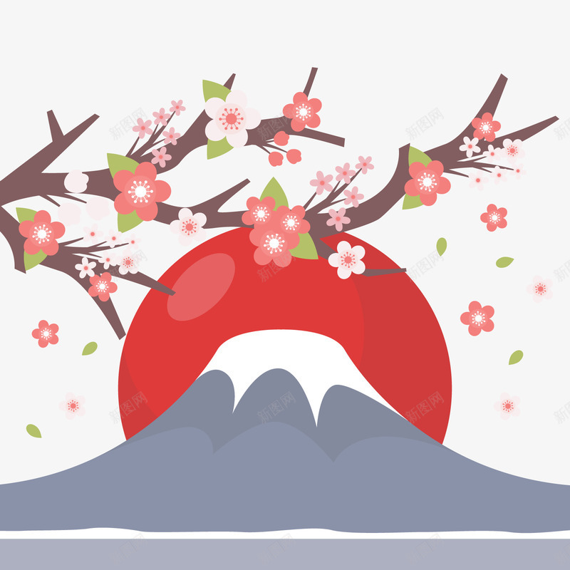 浪漫的富士山矢量图ai免抠素材_88icon https://88icon.com PNG免抠图下载 冬季 旅游 日本 景点 樱花 矢量图 美丽的富士山 装饰