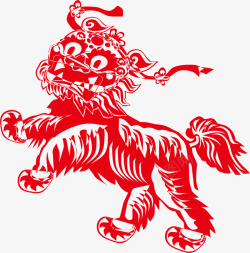 春节红色舞狮剪纸素材