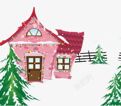 水墨冬季房子背景素材