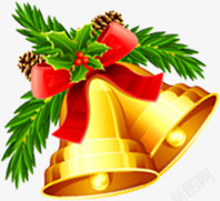 手绘圣诞节金色铃铛植物素材