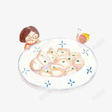 手绘饺子png免抠素材_88icon https://88icon.com 冬至 女孩 新年 立冬 等着吃饺子的小孩 蜗牛