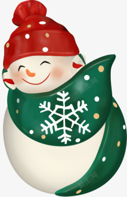 可爱微笑雪人红帽子绿围巾素材