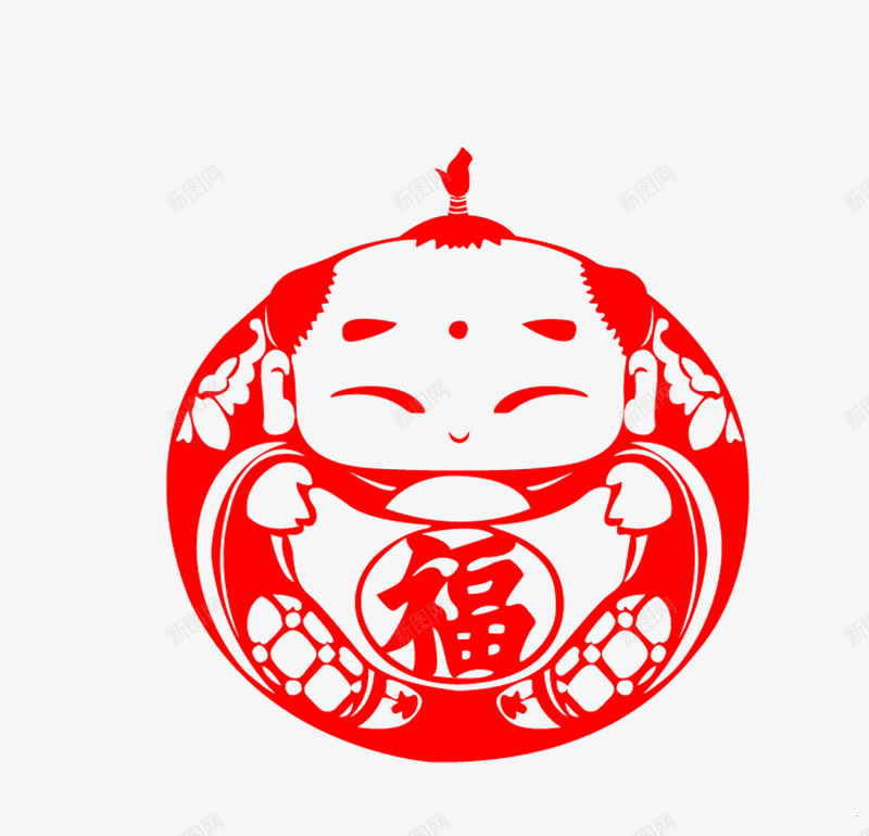 福娃剪纸png免抠素材_88icon https://88icon.com 剪纸 春节 福娃 红色