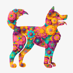 彩色的花卉装饰小狗矢量图素材