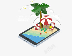 创意手机科技沙滩度假矢量图素材