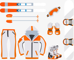 橘色滑雪板冬季滑雪装备矢量图高清图片