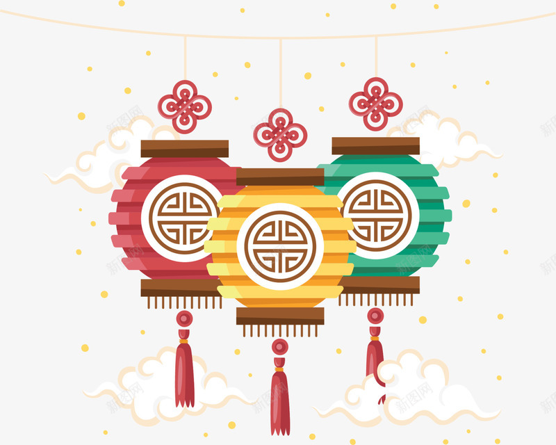 春节折纸灯笼挂饰png免抠素材_88icon https://88icon.com 中国风 折纸灯笼 春节灯笼 灯笼挂饰 红色中国结 黄色祥云