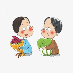 卡通抱花和抱大白菜的男人素材