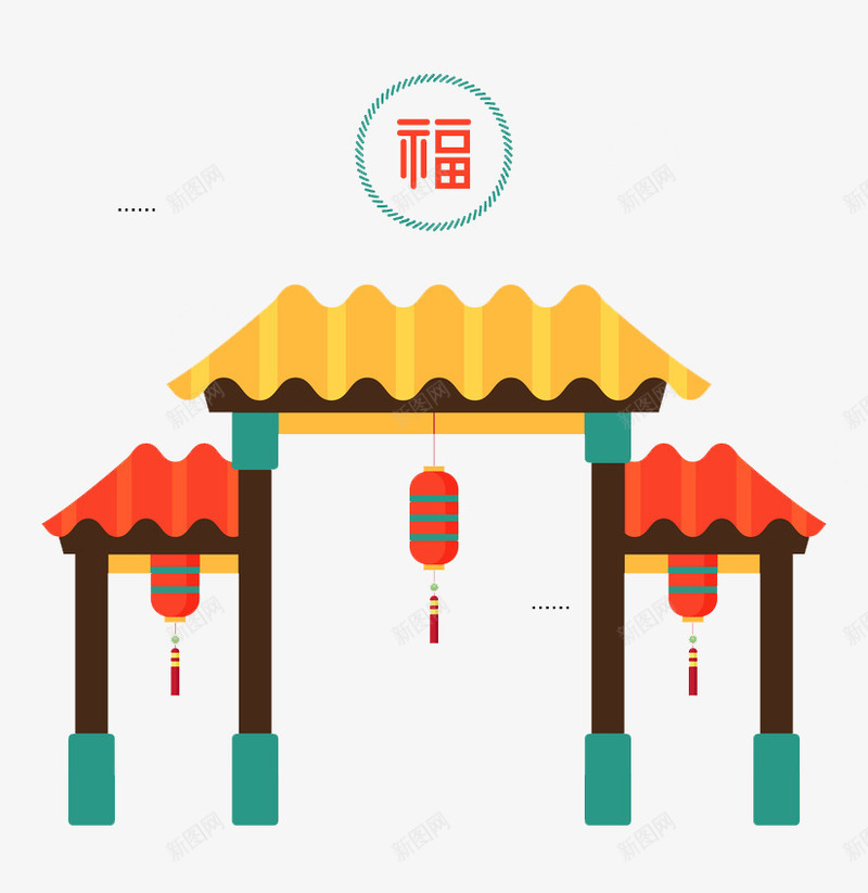 门上挂灯笼png免抠素材_88icon https://88icon.com 大门 新年 春节 柱子 流苏 福字 红灯笼 红瓦