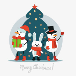 可爱圣诞雪人和兔子素材