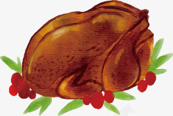 水彩火鸡手绘的烤火鸡矢量图高清图片