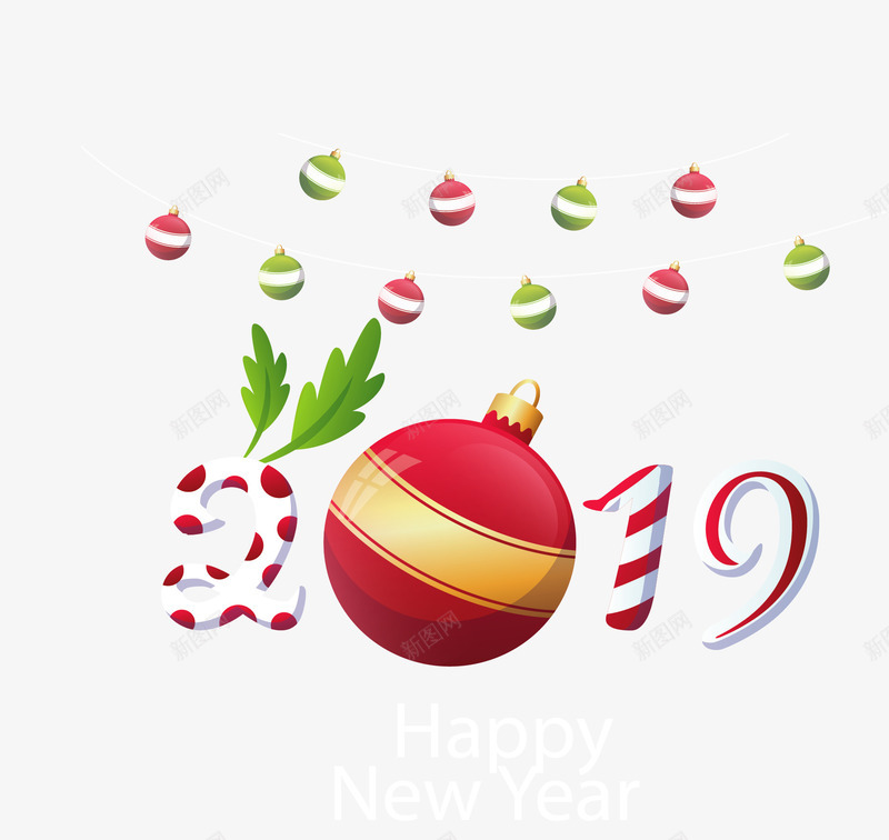 精美圣诞球2019新年矢量图ai免抠素材_88icon https://88icon.com 2019 2019新年 圣诞球 圣诞节 新年快乐 矢量png 矢量图