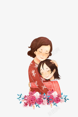 康乃馨花瓣感恩母亲节母女拥抱高清图片