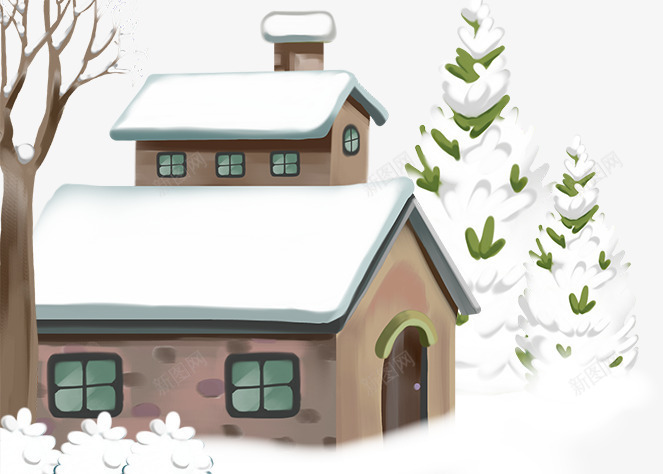 白雪覆盖的房屋和树木png免抠素材_88icon https://88icon.com 冬季 大雪覆盖 寒冷 房屋 松树 树木 绿叶