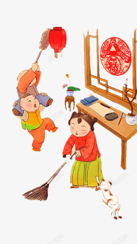 春节一家人打扫卫生png免抠素材_88icon https://88icon.com 一家人 团聚 家庭 打扫 打扫卫生 春节 福