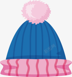深蓝色冬季保暖帽子矢量图素材