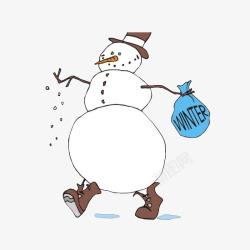 正在挥手的雪人拿着口袋正在行走的雪人高清图片