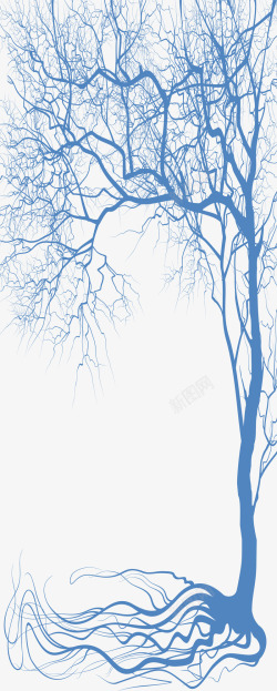 蓝色冬日手绘高冷树木素材