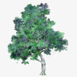 绿色水墨颜料大树装饰图案素材