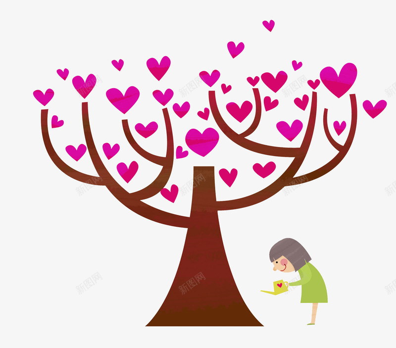 浇树的女孩场景图png免抠素材_88icon https://88icon.com 创意的 卡通 大树 女人 水壶 浇树 爱心 爱心树
