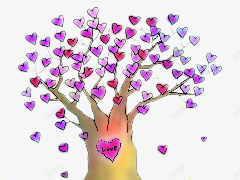 水彩笔绘制的爱心树png免抠素材_88icon https://88icon.com 卡通 大树 水彩 爱心 爱情 童趣