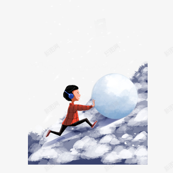 卡通手绘推雪球的男孩psd免抠素材_88icon https://88icon.com 下雪 冬季 卡通手绘推雪球的男孩 推雪球的男孩