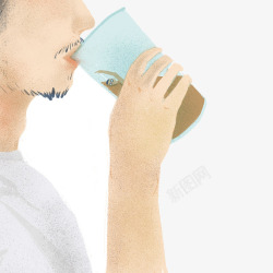 手绘男人喝水图素材
