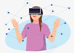 vr科技感带着VR眼镜的卡通女孩矢量图高清图片