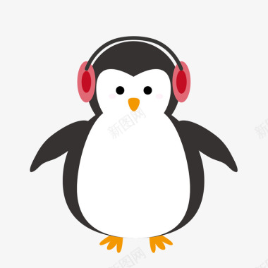 手绘卡通带耳机企鹅图标图标