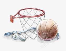 篮哨篮球和篮球网插画高清图片