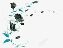 手绘蓝色梦幻艺术花朵漂浮素材