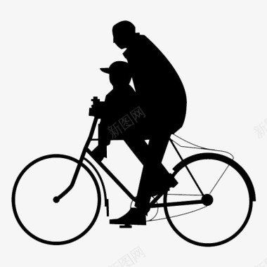 骑着自行车的美女骑着自行车的父子图标图标