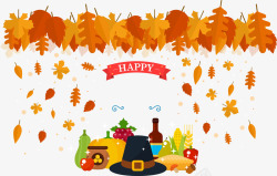 感恩节帽子与树叶矢量图素材