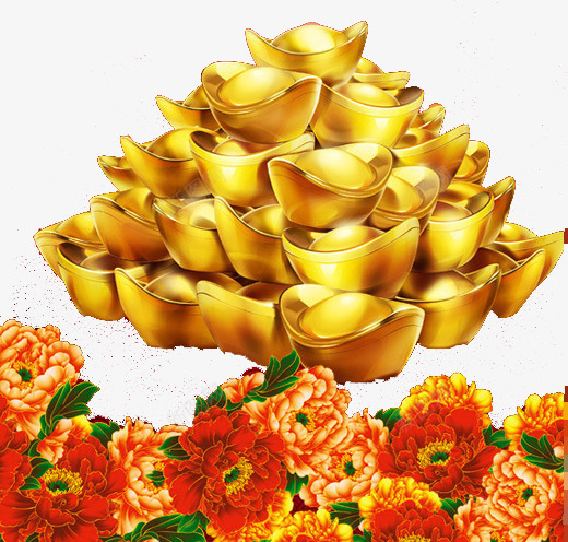 牡丹花背景金元宝png免抠素材_88icon https://88icon.com 春节 牡丹花 背景 金元宝