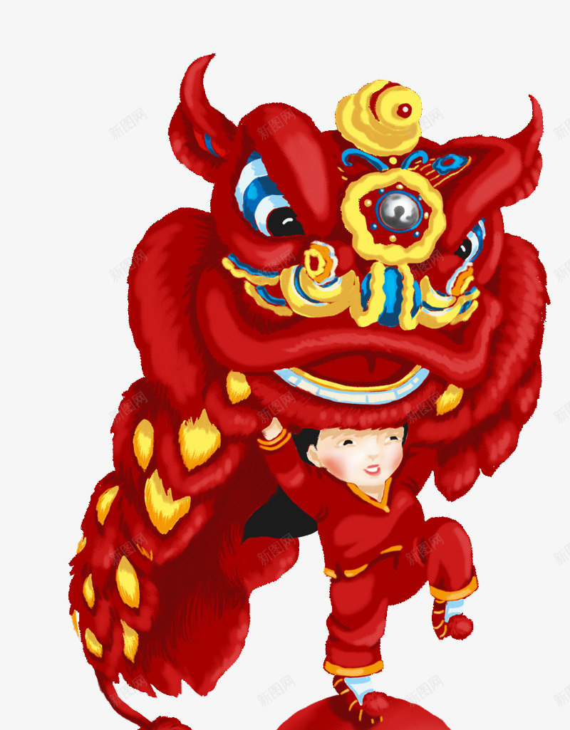 手绘插画新春舞狮子庆祝插图png免抠素材_88icon https://88icon.com 庆祝插图 手绘 插画 新春 春节 舞狮子 过年插图