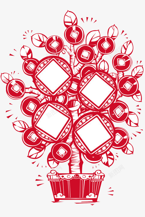 手绘红色的铜钱树png免抠素材_88icon https://88icon.com 卡通 年味 手绘 摆件 春节 树木 盆景 红色
