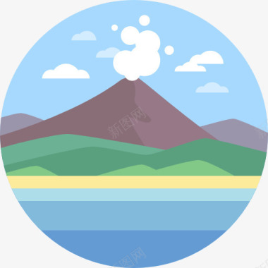 手绘山水风景背景火山图标图标