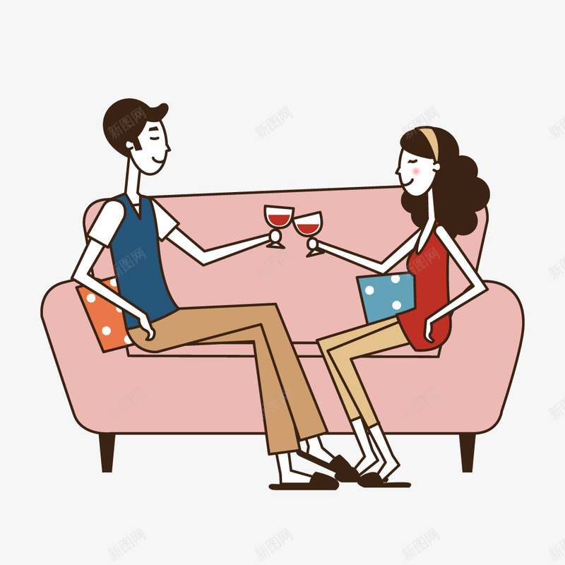 喝红酒的卡通人png免抠素材_88icon https://88icon.com 卡通人 喝红酒 坐着沙发 男女生