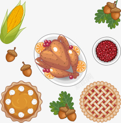 感恩节烤鸡与玉米矢量图素材